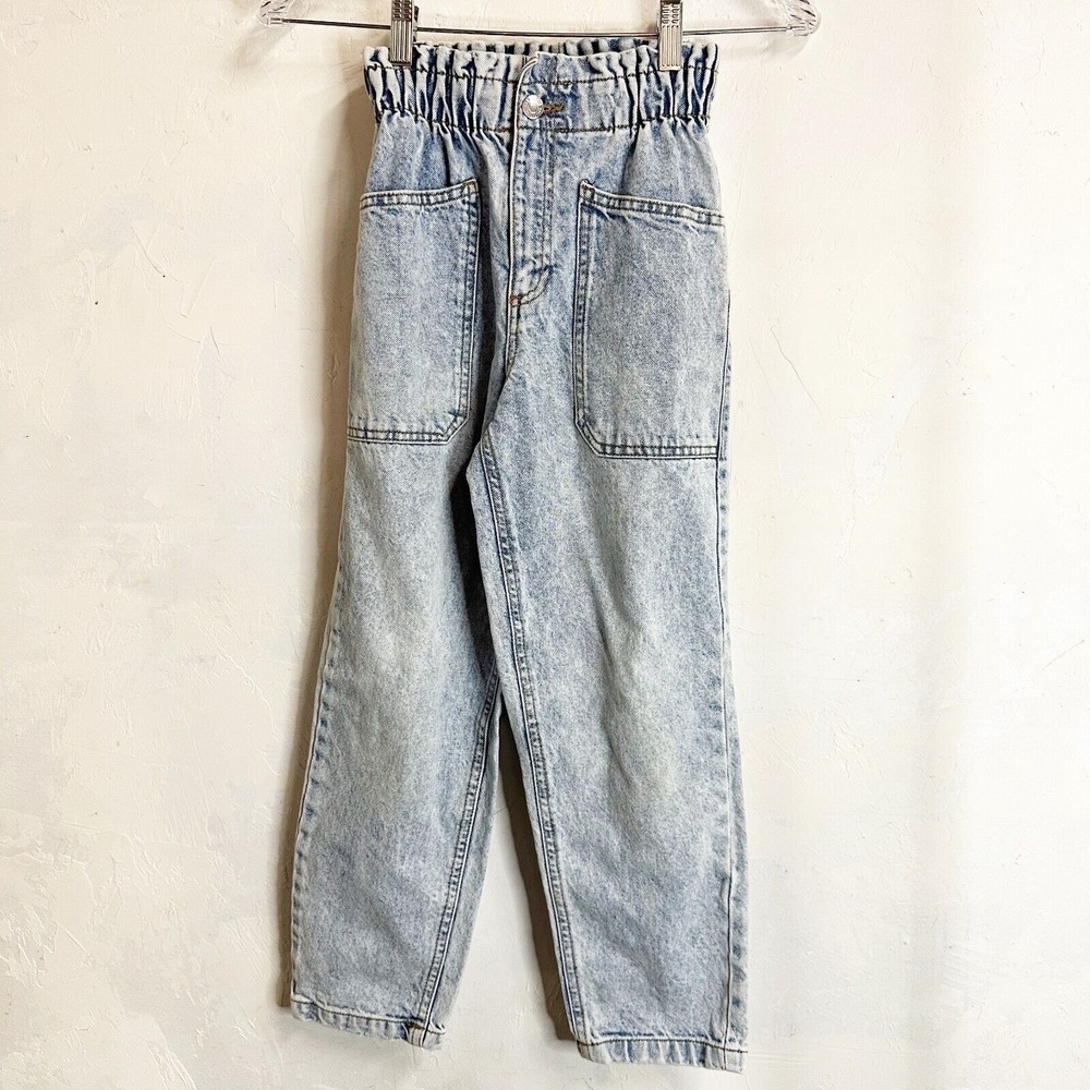 Zara Girls 10 Mom High Rise Straight Leg Jeans Light Wash